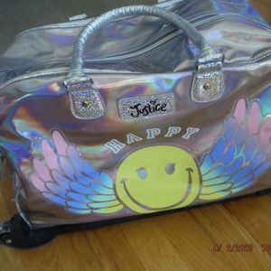 New Justice: Girls Silver Duffel Bag Tote Lights Up Wheels Medium Bag